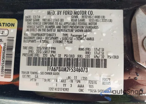 2015 Ford Mustang V6 из США, поврежденный, VIN 1FA6P8AM2F5346073